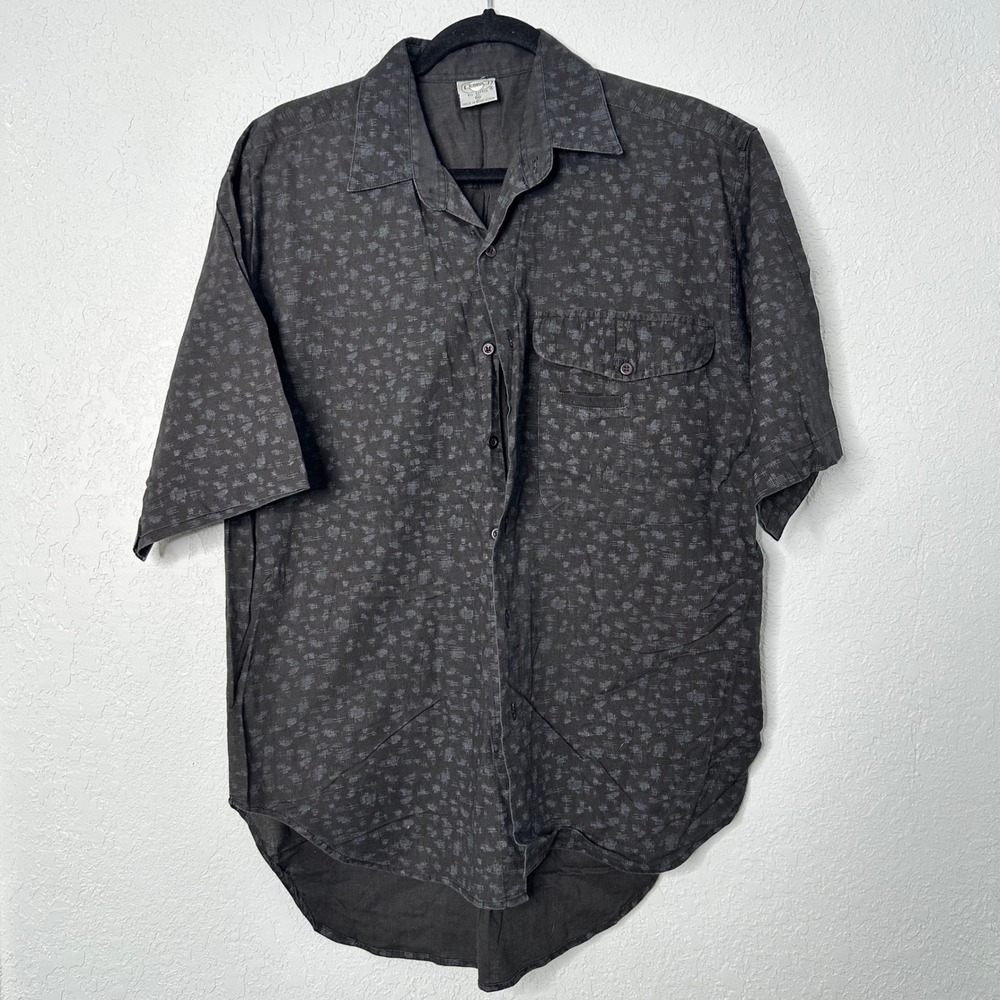 CODA Mens‎ Black Abstract Print Short Sleeve Button Up Casual Shirt Medium